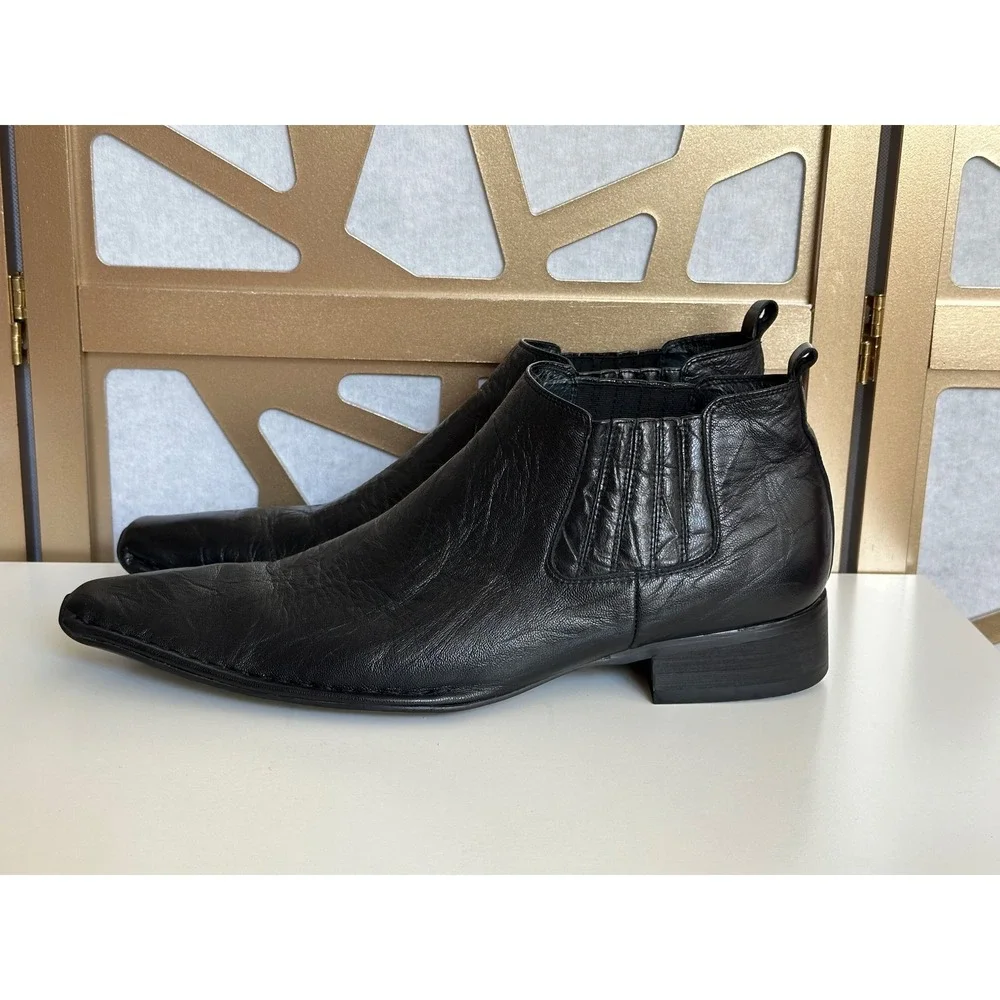 Via Spiga Birmingham Black Leather Chelsea Boots Pointed Square Toe Mens 10.5 M